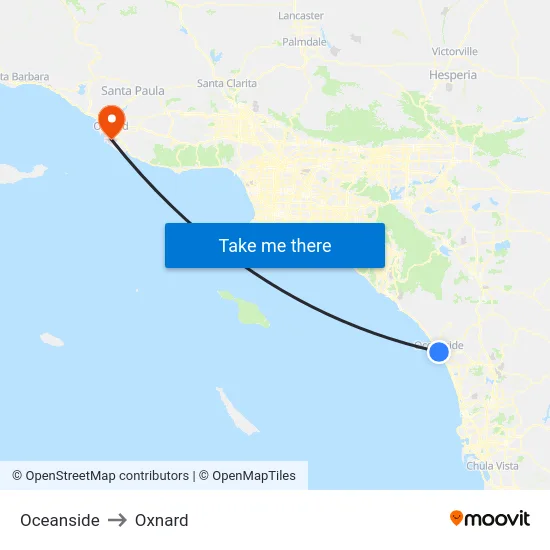 Oceanside to Oxnard map
