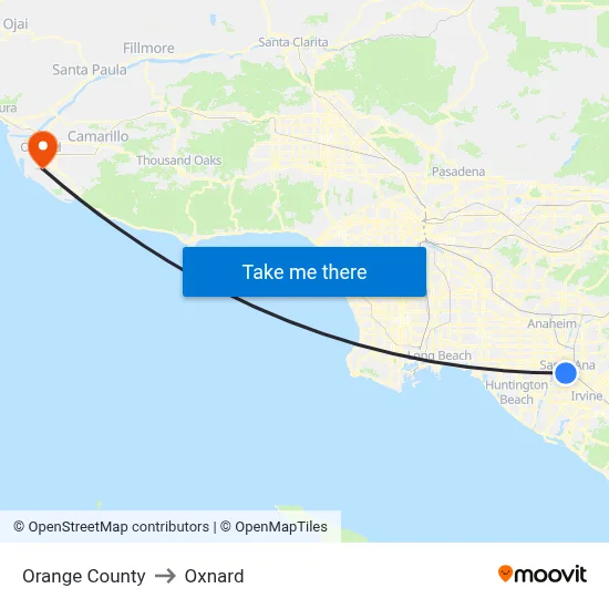 Orange County to Oxnard map