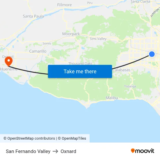 San Fernando Valley to Oxnard map