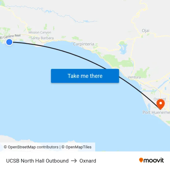 UCSB North Hall Outbound to Oxnard map