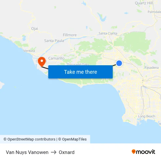 Van Nuys Vanowen to Oxnard map