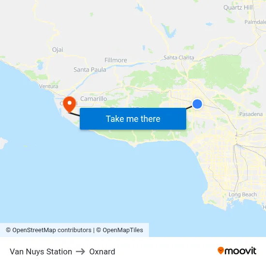 Van Nuys Station to Oxnard map