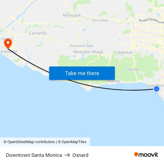 Downtown Santa Monica to Oxnard map