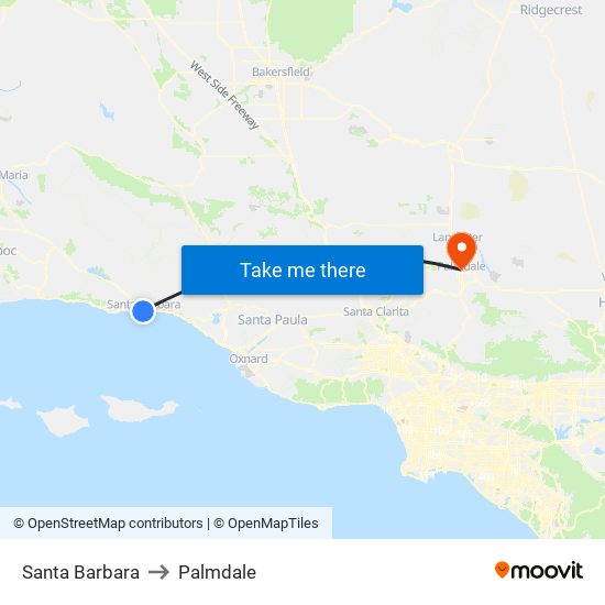 Santa Barbara to Palmdale map