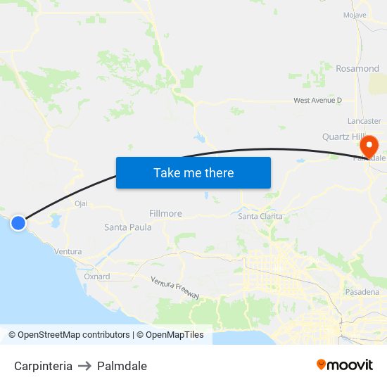 Carpinteria to Palmdale map