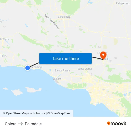 Goleta to Palmdale map