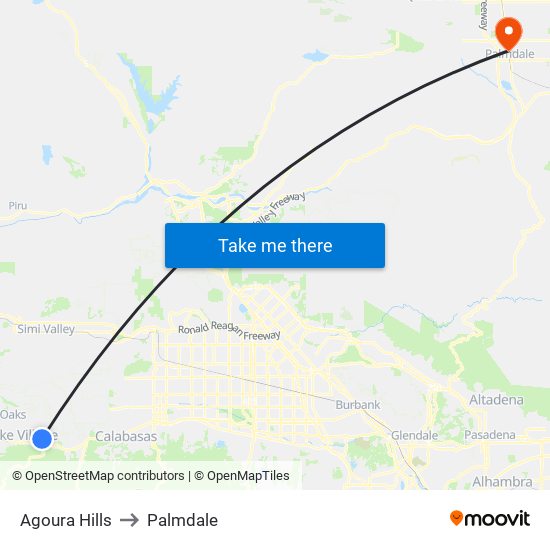 Agoura Hills to Palmdale map