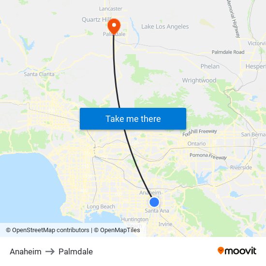 Anaheim to Palmdale map