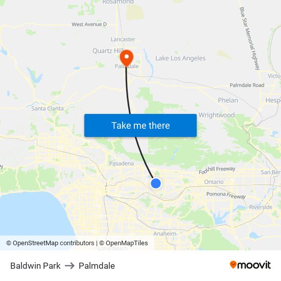Baldwin Park to Palmdale map