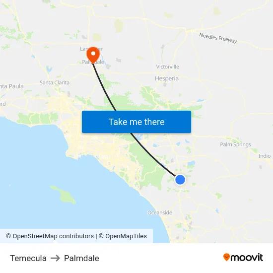 Temecula to Palmdale map