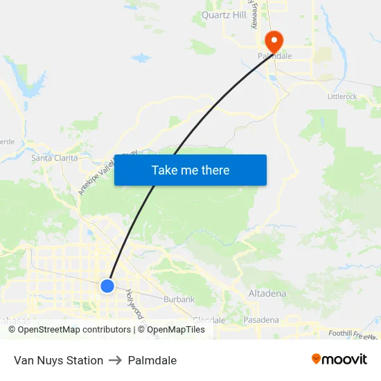 Van Nuys Station to Palmdale map