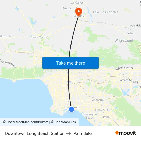 Downtown Long Beach Station to Palmdale map