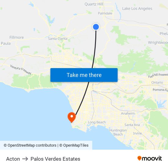 Acton to Palos Verdes Estates map