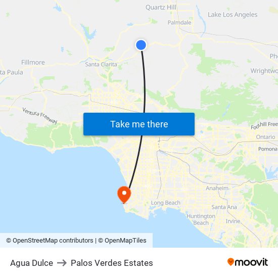 Agua Dulce to Palos Verdes Estates map