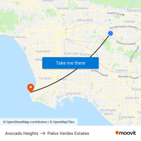 Avocado Heights to Palos Verdes Estates map