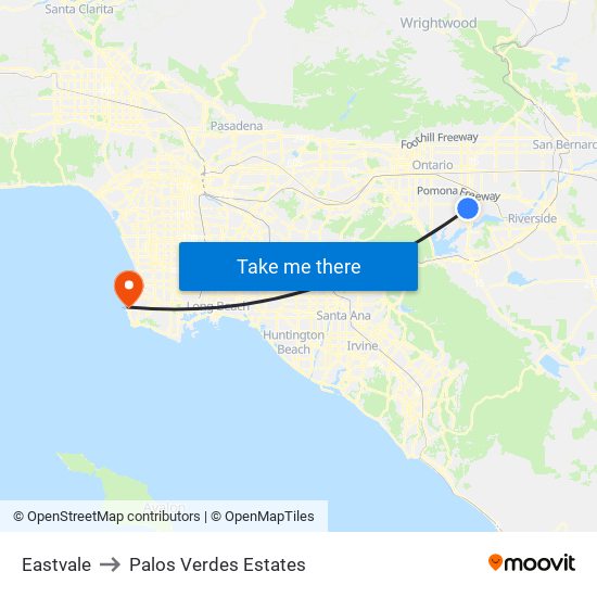 Eastvale to Palos Verdes Estates map