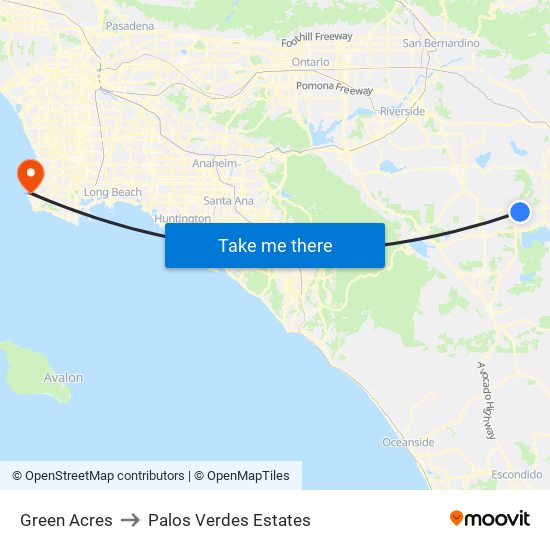 Green Acres to Palos Verdes Estates map