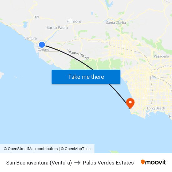 San Buenaventura (Ventura) to Palos Verdes Estates map