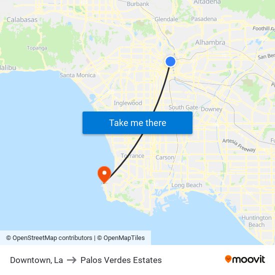 Downtown, La to Palos Verdes Estates map