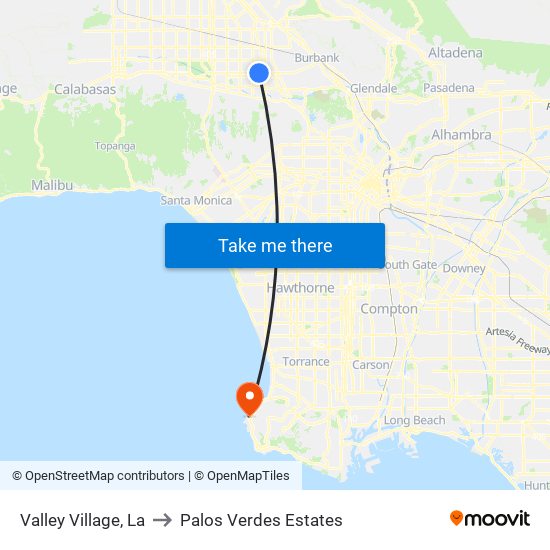 Valley Village, La to Palos Verdes Estates map