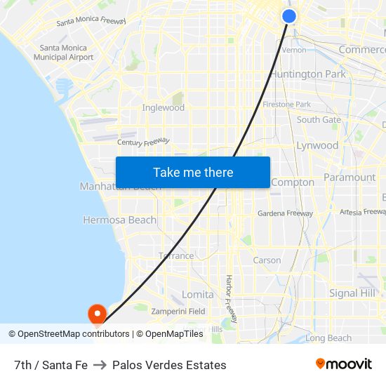 7th / Santa Fe to Palos Verdes Estates map