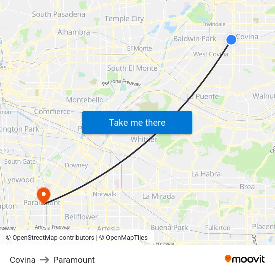 Covina to Paramount map