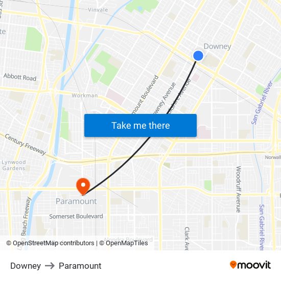 Downey to Paramount map