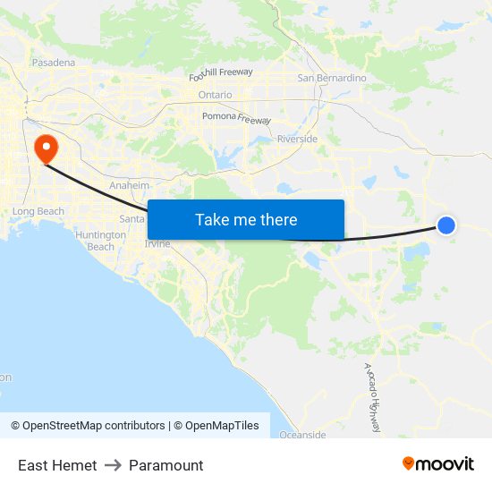 East Hemet to Paramount map