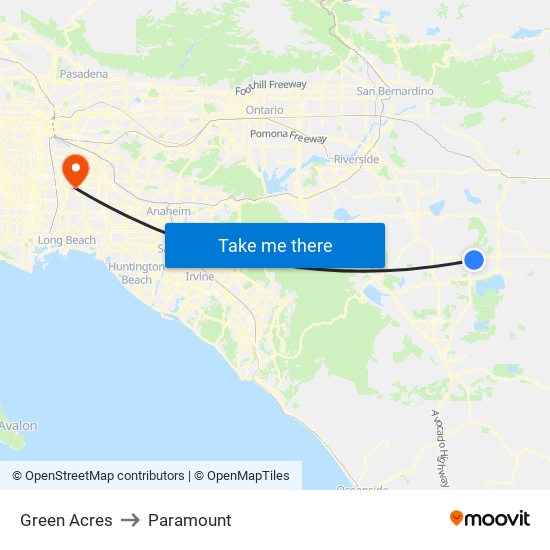 Green Acres to Paramount map