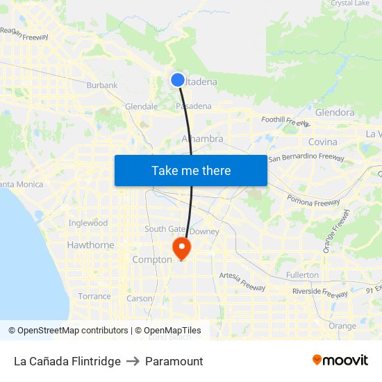 La Cañada Flintridge to Paramount map