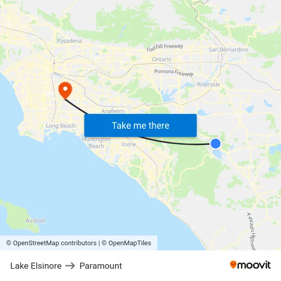Lake Elsinore to Paramount map