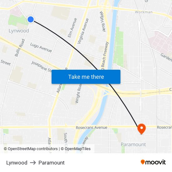 Lynwood to Paramount map