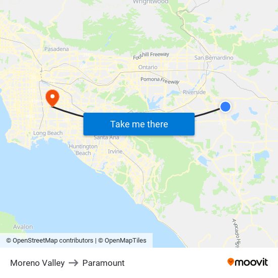 Moreno Valley to Paramount map