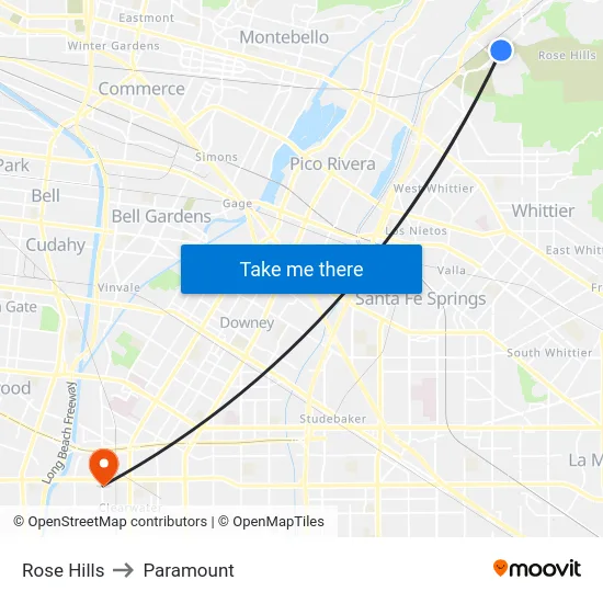 Rose Hills to Paramount map