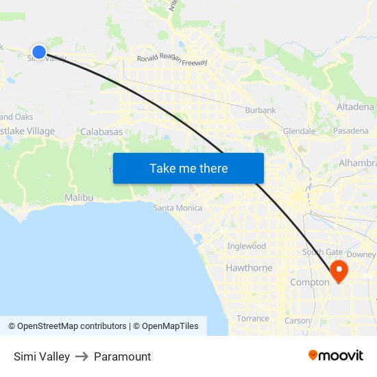 Simi Valley to Paramount map