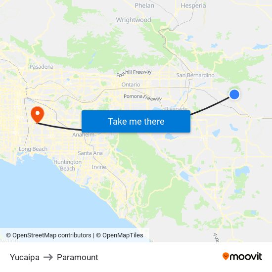 Yucaipa to Paramount map