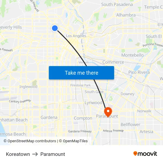 Koreatown to Paramount map