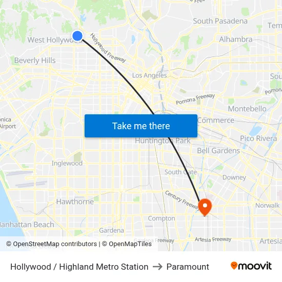 Hollywood / Highland Metro Station to Paramount map