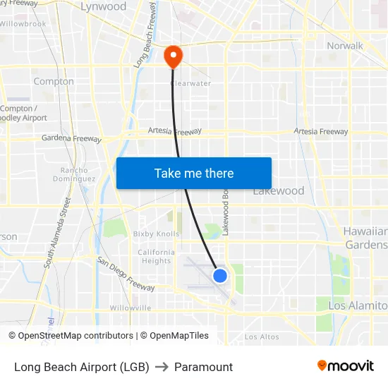 Long Beach Airport (LGB) to Paramount map