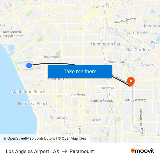 Los Angeles Airport LAX to Paramount map