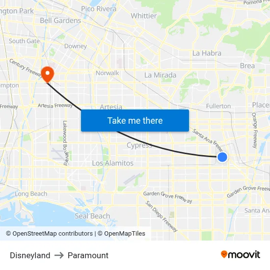 Disneyland to Paramount map