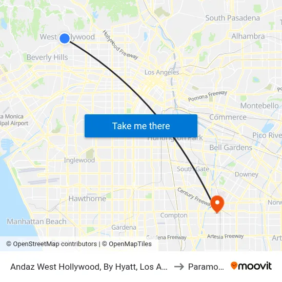 Andaz West Hollywood, By Hyatt, Los Angeles to Paramount map