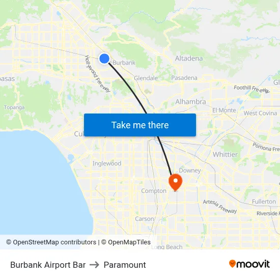 Burbank Airport Bar to Paramount map