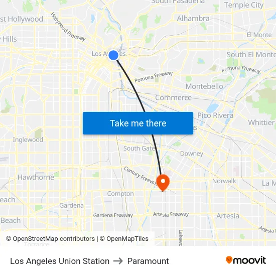 Los Angeles Union Station to Paramount map