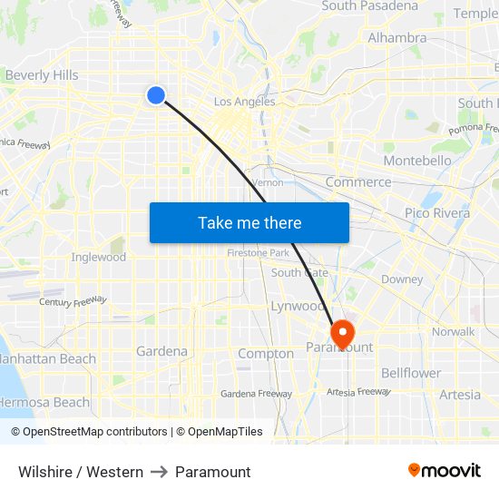 Wilshire / Western to Paramount map