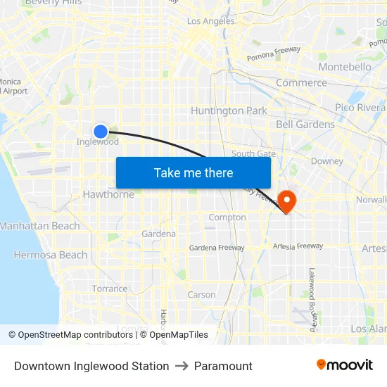 Downtown Inglewood Station to Paramount map