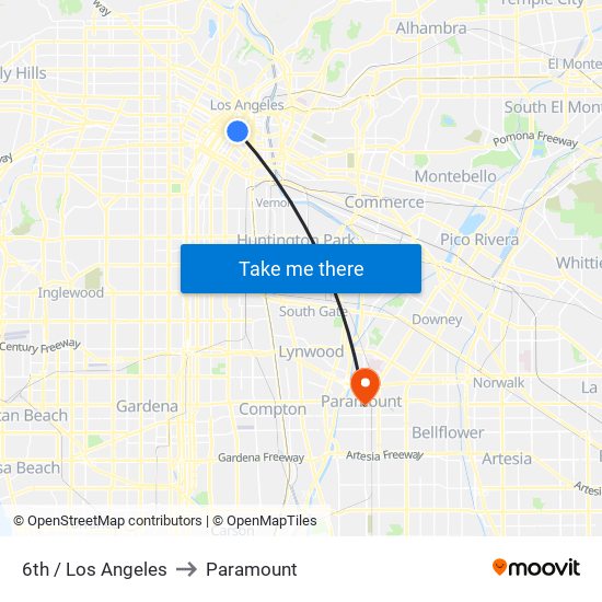 6th / Los Angeles to Paramount map