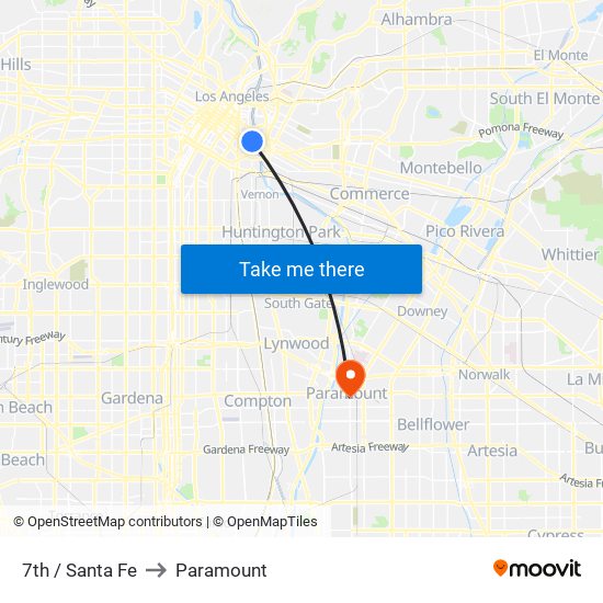 7th / Santa Fe to Paramount map