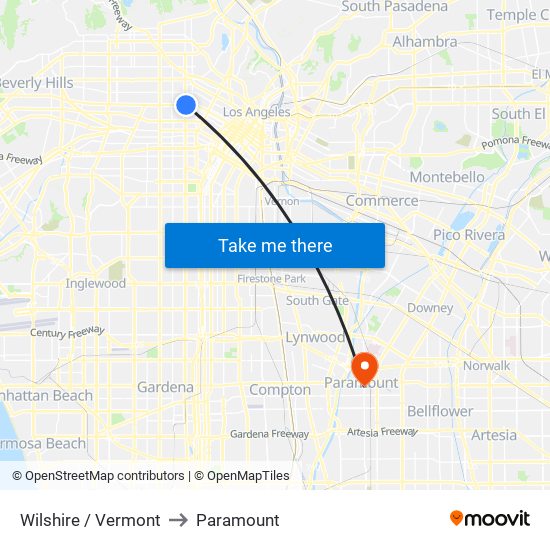 Wilshire / Vermont to Paramount map