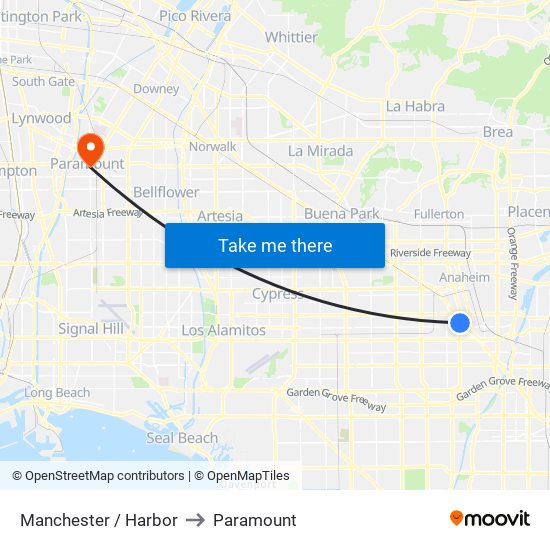 Manchester / Harbor to Paramount map